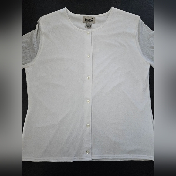 NWT - Imagio White Button Up Blouse w Sheer Sleeves - Size XL - Picture 7 of 9